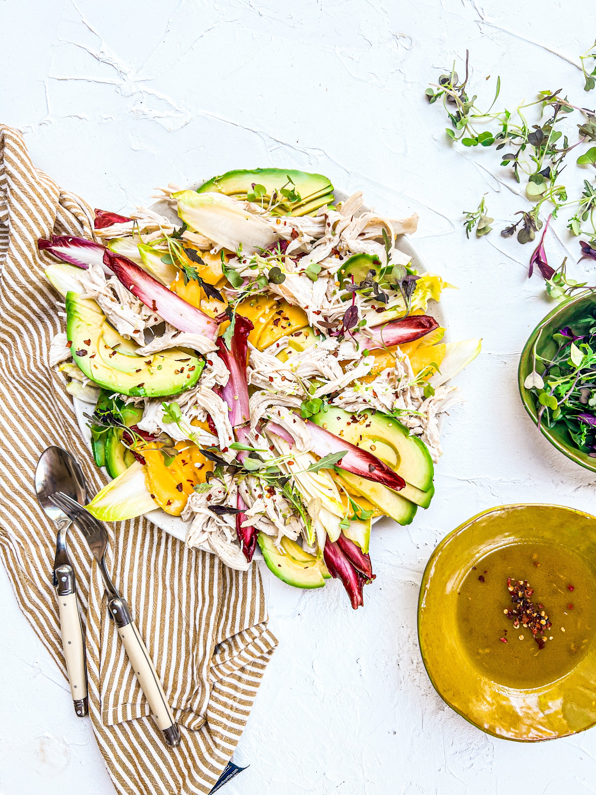 Leftover turkey, mango, avocado salad with chilli lime dressing