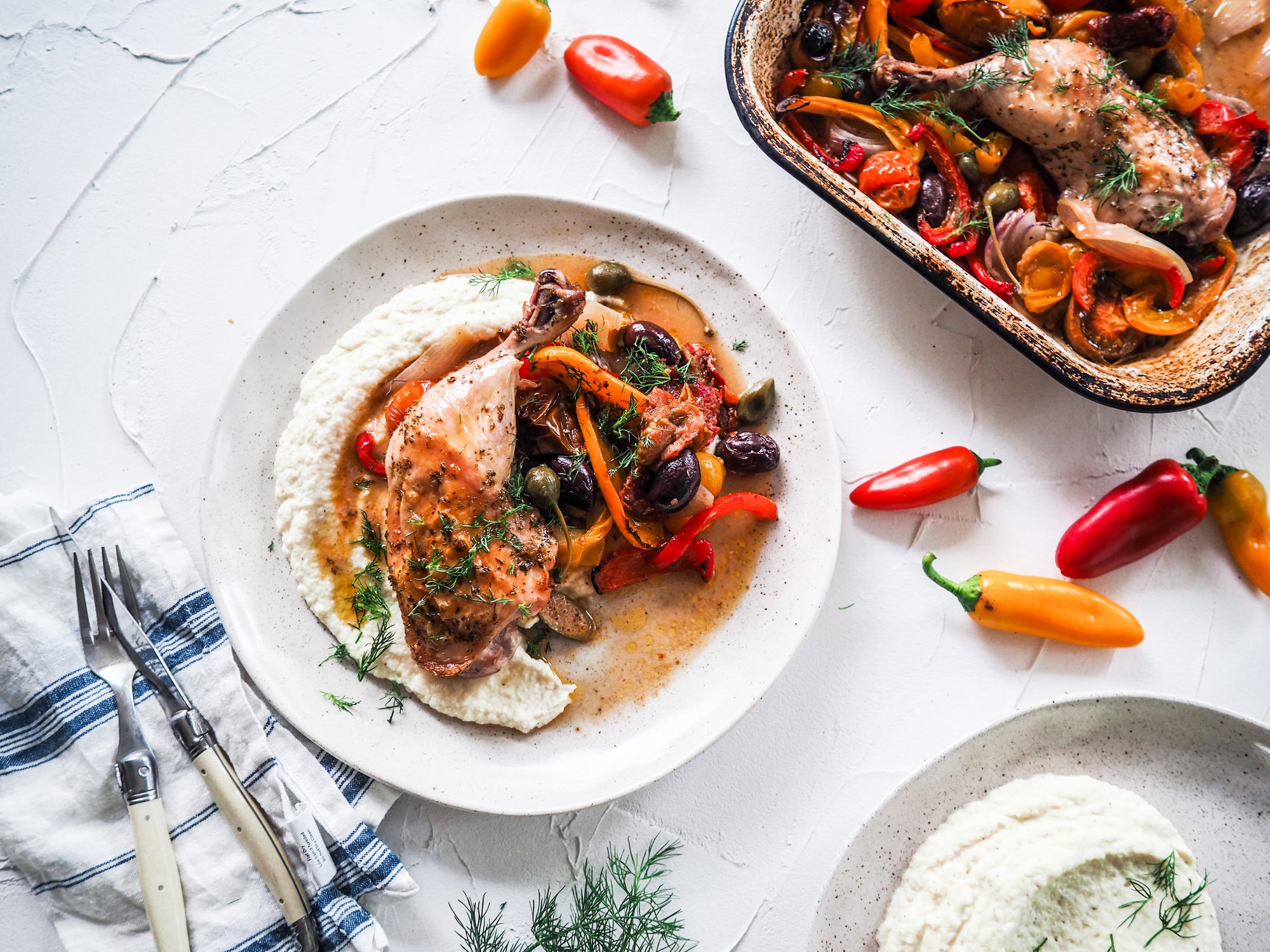 Oven baked Mediterranean Chicken Maryland with Cauliflower Mash