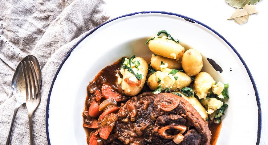 Slow Cooked Lamb Forequarters with Garlic, Spinach and Potato Smash