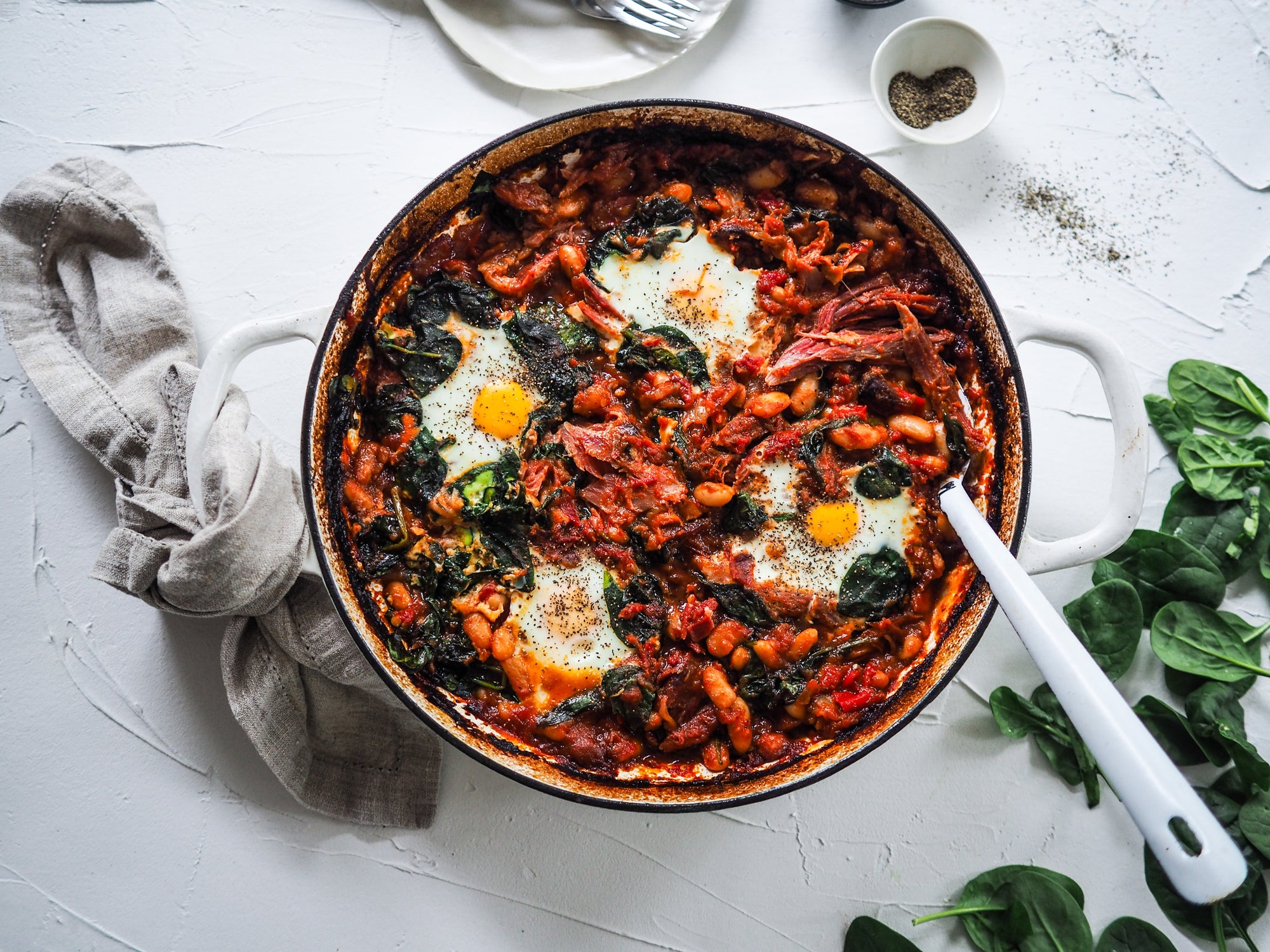 Slowcooked Smokey Hamhock Beans with Eggs