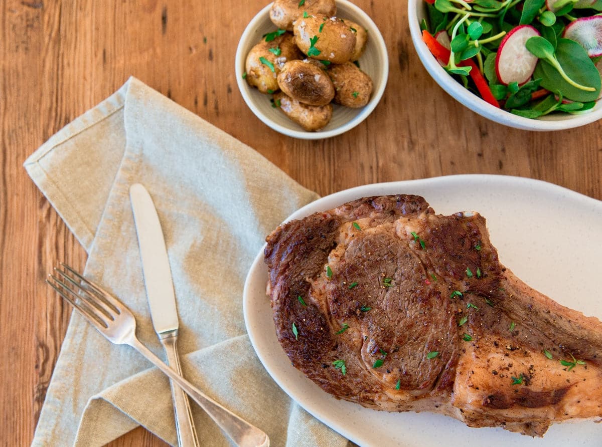 Certified Organic Rib On the Bone (Tomahawk steak with trimmed bone)