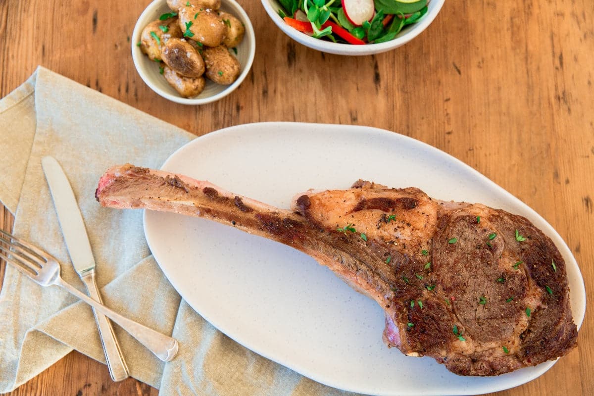 Certified Organic Rib On the Bone (Tomahawk steak with trimmed bone)